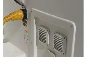 Electrical panel on 2020 Lagoon 46 catamaran with power connection.