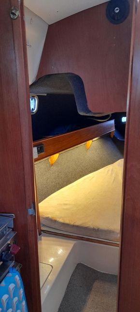 Aft Cabin with storage shelf to the side