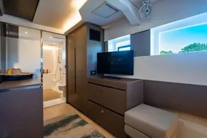 Luxurious interior of 2022 Leopard 50 yacht with modern amenities and sleek design.
