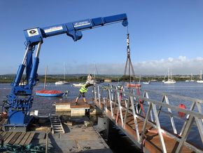 The crane being used to install Walcon pontoons.