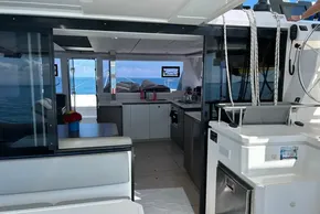 Luxurious interior of 2022 Leopard 42 yacht with ocean view and modern amenities.
