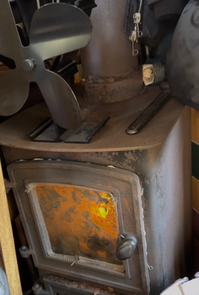 View of the fireplace in use.