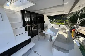 2024 Leopard 40 Powercat yacht interior with sleek seating and modern design.