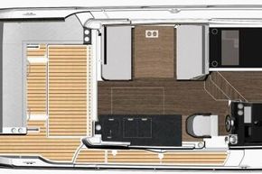 Jeanneau Merry Fisher 1095 Flybridge - diagram off cockpit + bow seating and wheelhouse interior