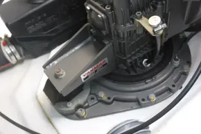 Yanmar engine mount in a 2017 Lagoon 42 catamaran, showcasing mechanical details.