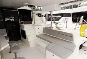 Leopard 50 yacht 2020 model, spacious outdoor seating area with modern design.