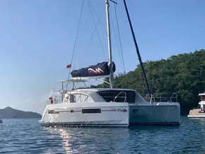 2020 Leopard 40 catamaran anchored in a scenic bay.