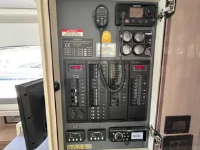 Electrical control panel inside a 2019 Leopard 40, featuring gauges and switches.