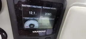 Yanmar engine display showing battery voltage, running hours, coolant temperature, and throttle for 2019 Leopard 51 Powercat.