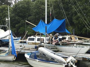 Catamaran on residential mooring