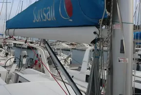 Beneteau Oceanis 51.1 sailboat with Sunsail branding, docked in a marina.