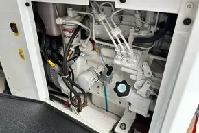 Engine compartment of 2025 Robertson and Caine Leopard 46 Powercat, showcasing mechanical components.