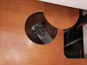 Access panel on Jeanneau Sun Odyssey 389 sailboat, 2019 model, showing interior components.