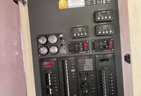 Electrical control panel on a 2019 Leopard 51 Powercat yacht.