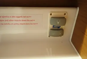 Jabsco toilet controls on 2019 Jeanneau Sun Odyssey 440 yacht.