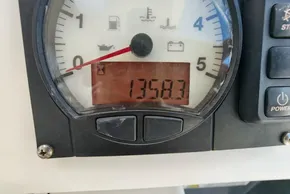 Close-up of a Leopard 50 gauge panel displaying 1358.3 hours, 2019 model.