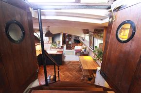 double doors looking down into living space