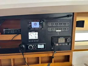 Control panel of 2019 Jeanneau Sun Odyssey 440 sailboat with navigation and communication equipment.