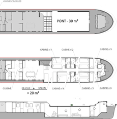 Hotel barge in operation Canal du Midi 30m x 5m