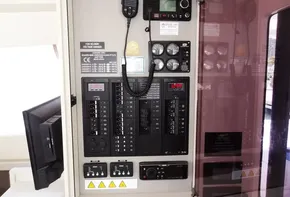 Electrical control panel of a 2017 Leopard 43 Powercat boat.