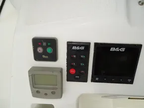 Control panel of a 2017 Beneteau Oceanis 45 sailboat with B&G navigation instruments.