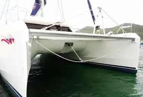 Leopard 50 catamaran, 2020 model, docked in calm waters.