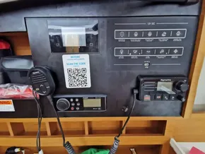Control panel of a 2020 Jeanneau Sun Odyssey 410 sailboat with navigation equipment.