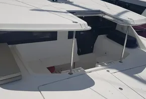 2017 Leopard 48 yacht with open deck and seating area.