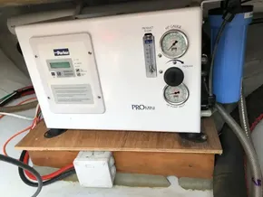Lagoon 42 2020 model watermaker system in boat's engine room.