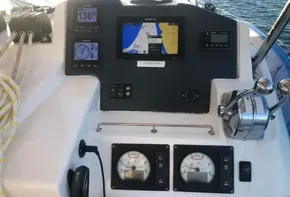 Leopard 45 yacht control panel with navigation and engine gauges, 2020 model.