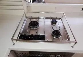 Stainless steel stove and oven in 2015 Leopard 51 Powercat yacht kitchen.