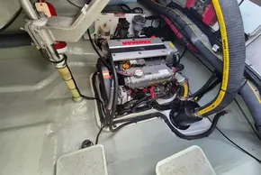 Engine room of a 2020 Leopard 45 catamaran featuring a Yanmar engine.