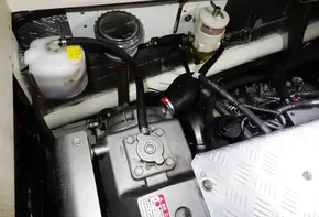 Engine compartment of a 2020 Leopard 43 Powercat with various components.