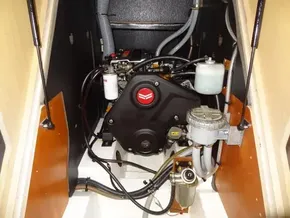 Engine compartment of 2020 Beneteau Oceanis 46.1 sailboat, showcasing mechanical components.