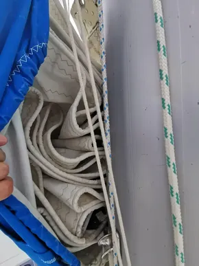 Sail and rigging details on a 2020 Jeanneau Sun Odyssey 410 yacht.