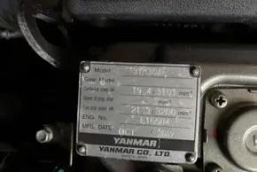 Yanmar engine plate on Jeanneau Sun Odyssey 389, 2020 model, showing specifications.