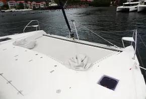 Leopard 50 catamaran docked in a marina, 2020 model.