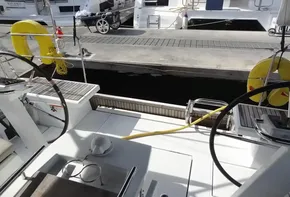 Beneteau Oceanis 46.1 2020 model docked at marina, view from cockpit.