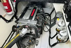 Engine room of 2025 Robertson and Caine Leopard 46 Powercat with Yanmar engine.