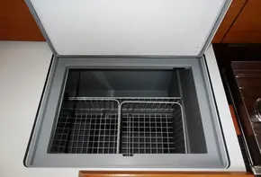 Built-in refrigerator compartment on 2017 Jeanneau Sun Odyssey 389 sailboat.