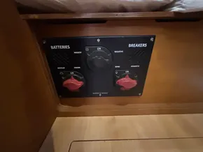 Battery and breaker panel on 2019 Jeanneau Sun Odyssey 440 yacht.