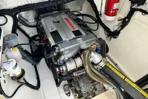 Engine room of 2025 Robertson and Caine Leopard 46 Powercat with Yanmar engine.