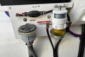 Engine fuel and water filter system on a 2024 Leopard 40 Powercat boat.