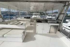 Spacious deck of 2019 Leopard 51 Powercat with seating and kitchenette.