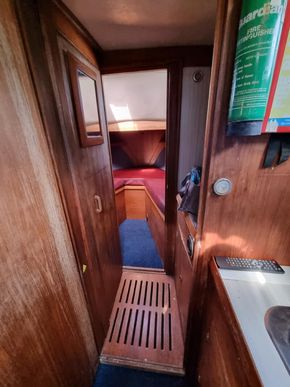 Galley looking past heads/shower into bow cabin