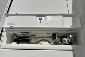 Anchor locker of 2021 Leopard 50 yacht with chain and winch.