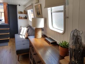 Antique oak sideboard repurposed in galley kitchen
