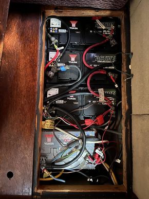 3 House Batteries and a dedicated engine battery in aft cabin