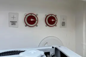 Control panel of 2024 Leopard 40 Powercat with generator and engine starter switches.