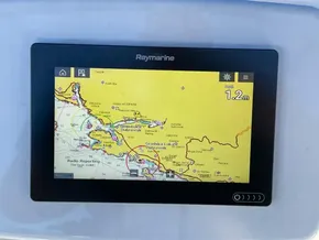 Raymarine navigation display on Jeanneau Sun Odyssey 389, 2019 model, showing nautical chart.
